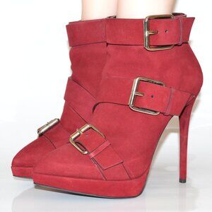 Giuseppe Zanotti Red Suede Triple Buckle Emy Platform Heel Boots EU 37.5 US 7.5
